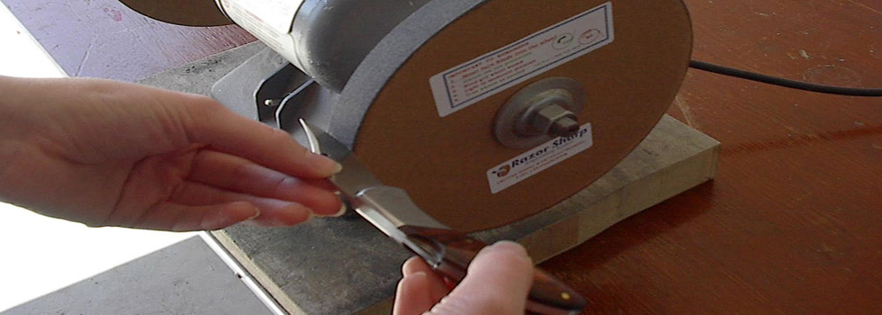 Knife Sharpening Site with paper wheels